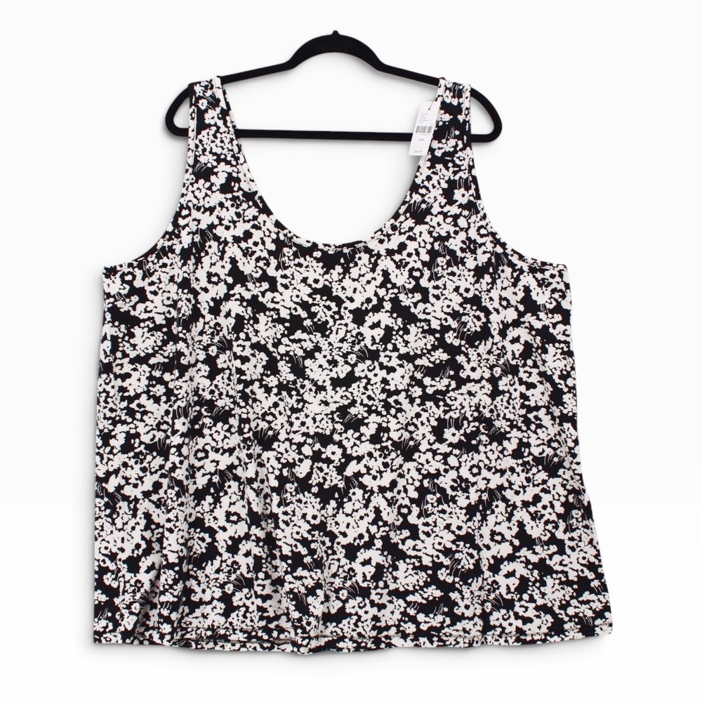 Lane Bryant Tank Top Womens Plus Size 26/28 Floral Black White Scoop Neck New